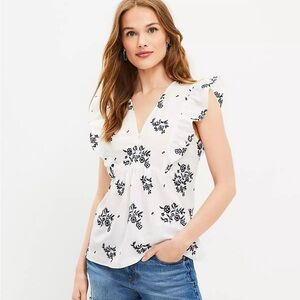 NWT Loft Ann Taylor white ruffle embroidered women’s blouse top size l large new